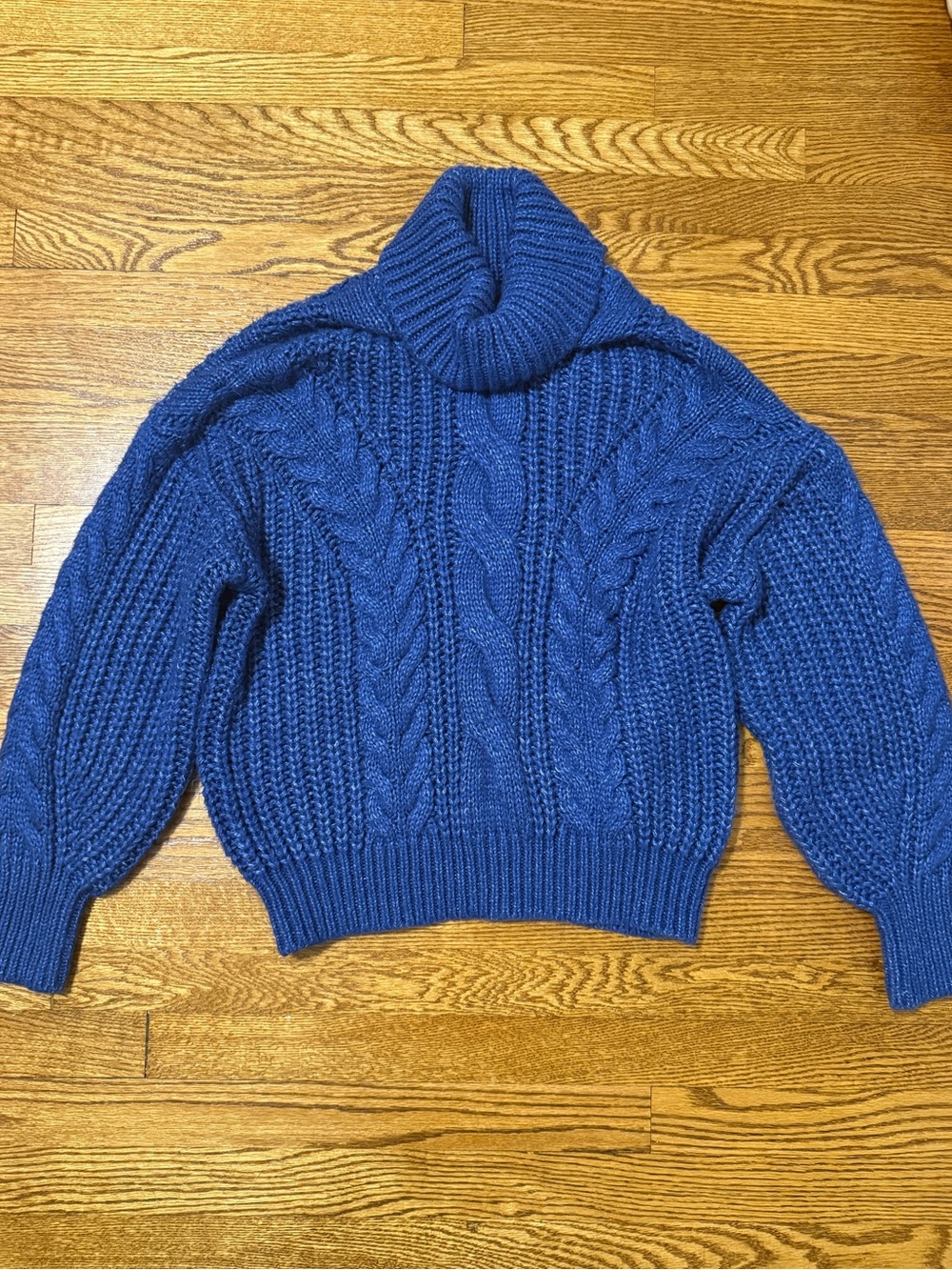 FATE Oversized Chunky Cable Knit Turtleneck Sweater Royal Blue S/M